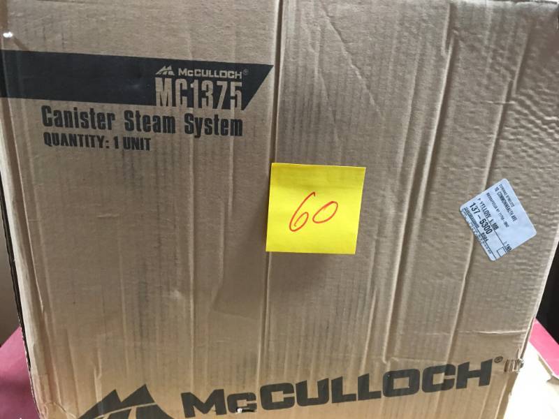 lot 60 image: McCulloch Canister Steam System MC1375HDBBin like new condition