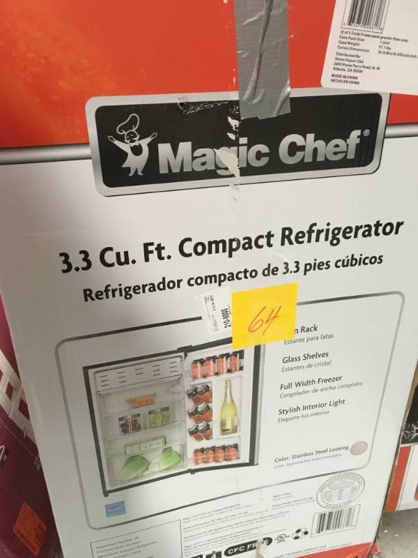 lot 64 image: Magic Chef 3.3 cu. ft. Mini Refrigerator in Stainless Look not used