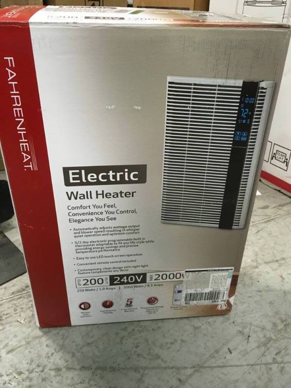 lot 69 image: Fahrenheat Smart Series 12-12 in. x 17-34 in. 2,000-Watt Wall Heater in like new condition