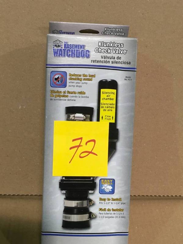lot 72 image: Basement Watchdog Klunkless Check Valve in like new condition