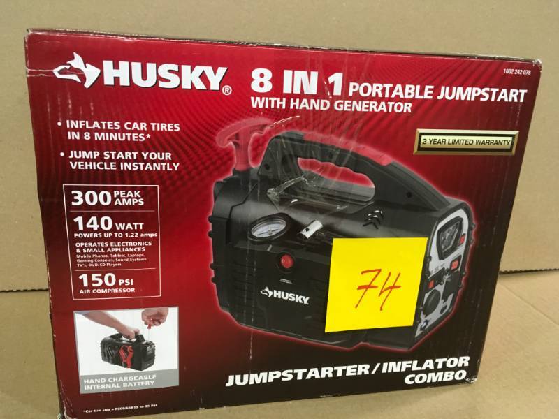 lot 74 image: Husky 8-in-1 12-Volt Power SourceJumpstarter in like new condition