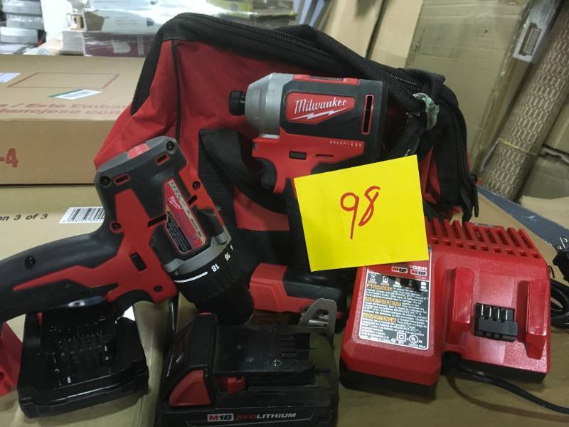 lot 98 image: Milwaukee M12 12-Volt Lithium-Ion Cordless Combo Tool Kit (2-Tool) with (2) 1.5 Ah Batteries, (1) Charger, (1) Tool Bag