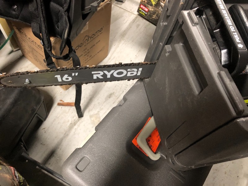 lot 109 image: RYOBI  16 in. 37cc 2-Cycle Gas Chainsaw with Heavy-Duty Case IN WORKING CONDITIONS