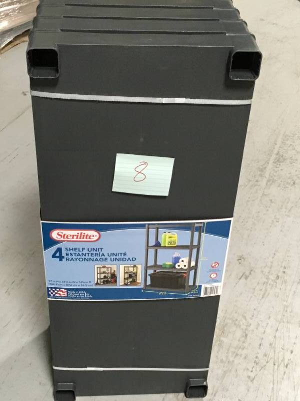 lot 8 image: Sterilite 4 Shelf Unit, Flat Gray in like new condition