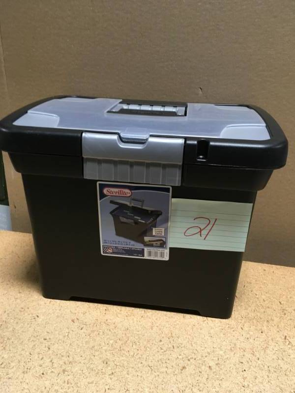 lot 21 image: Sterilite Portable File Box for Legal Document storage, Black #1871 in like new condition