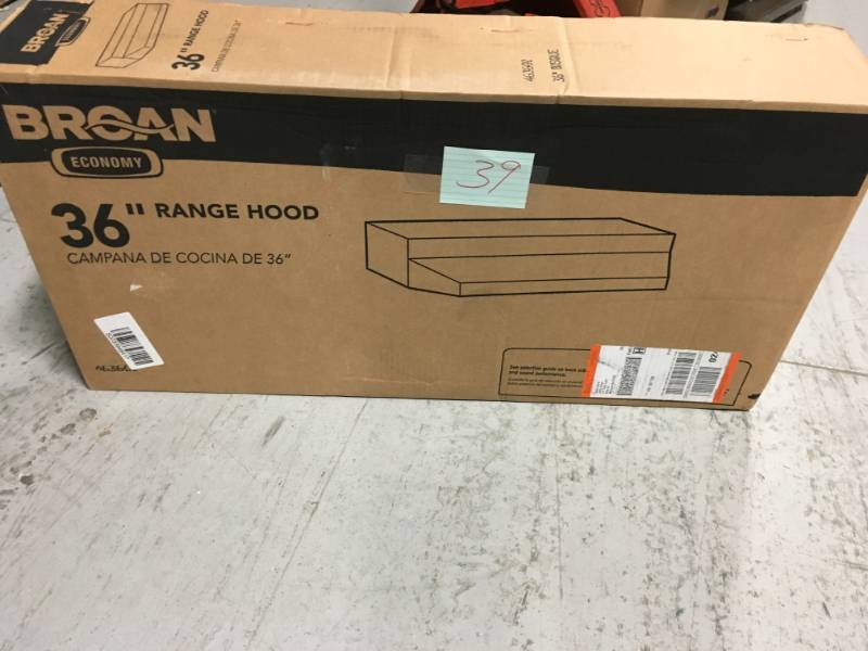 lot 39 image: Broan 46000 Series 36 in. Convertible Under Cabinet Range Hood with Light in Biscuit in like new condition