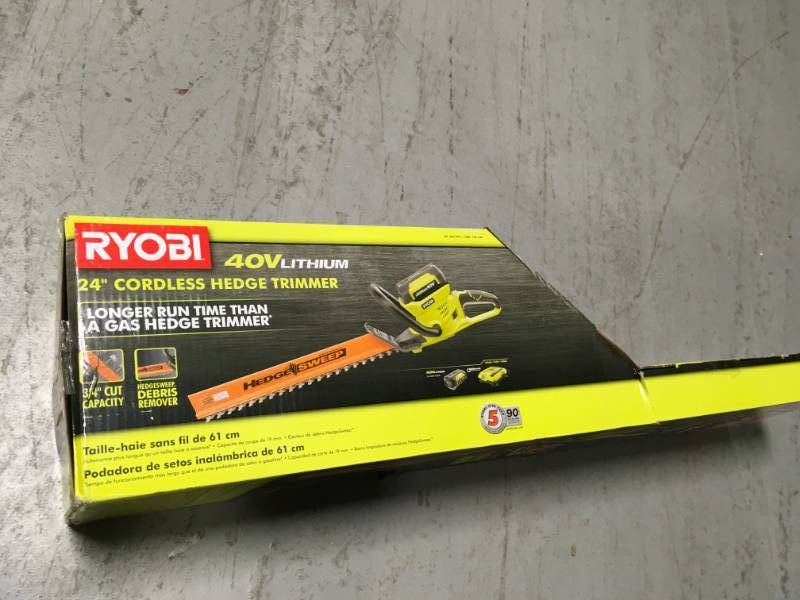 lot 44 image: Ryobi 24 in. 40-Volt Lithium-Ion Cordless Hedge Trimmer - 2.6 Ah Battery and Charger Included in like new condition