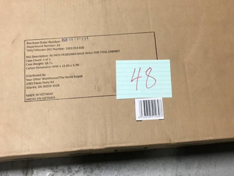 lot 48 image: Husky 46 in. Pegboard Back Wall for Mobile Workbench not used