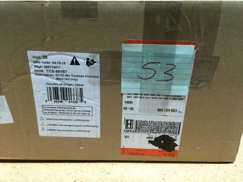 lot 53 image: ECHO 16 in. 58-Volt Brushless Lithium-Ion Cordless Chainsaw Battery and Charger Not Included in like new condition
