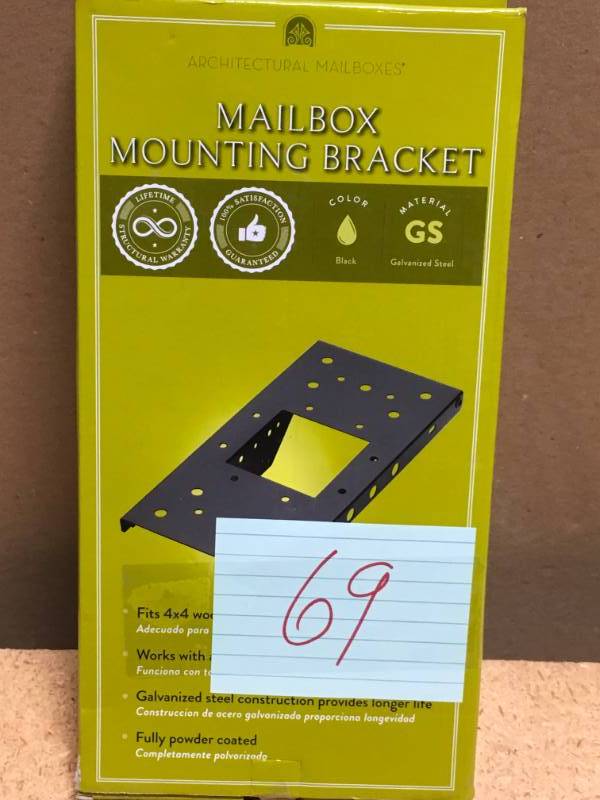 lot 69 image: Architectural Mailboxes 4 in. x 4 in. Post Adapter in Black with 3 Mailbox Mounting Options in like new condition