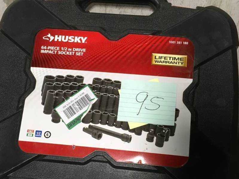 lot 95 image: Husky 12 in. Drive SAEMetric Impact Socket Set (64-Piece) in like new condition