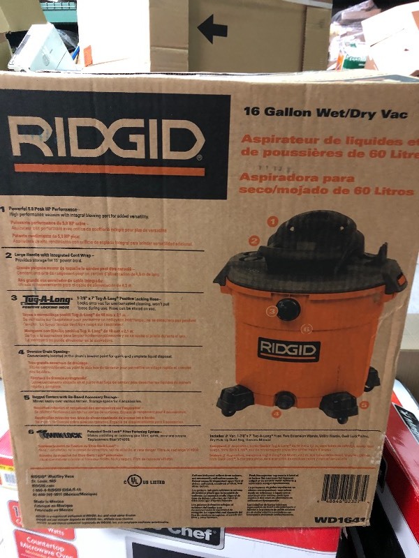 lot 111 image: RIDGID  16 Gal. 5.0-Peak HP WetDry Vac in working conditions