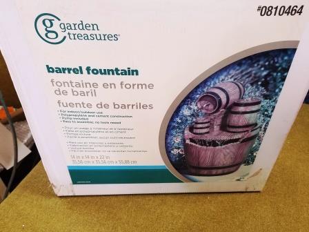 lot 49 image: Garden Treasures Barrel Fountain
