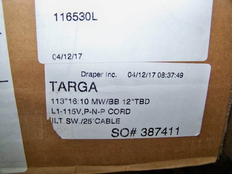 lot 42 image: Draper, Targa, Powered (Electric), Movie  Projection Screen and Low Voltage Control  Switch - NEW in Original Box