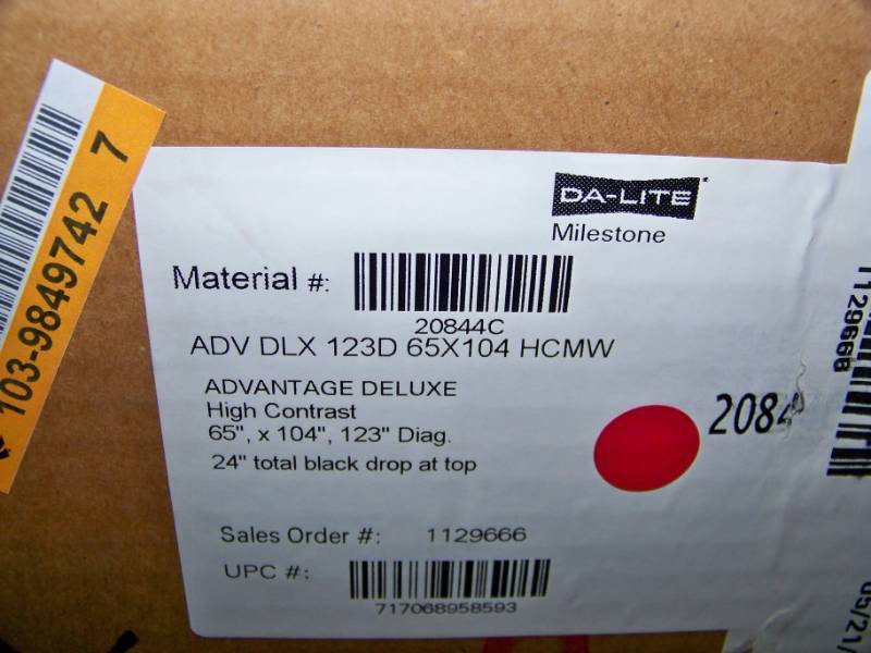 lot 43 image: Da-Lite, Advantage Deluxe Electrol, Powered (Electric), Movie  Projection Screen - NEW in Original Box