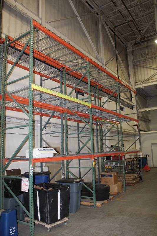 lot 20 image: Tear Drop Style Pallet Racking Includes Uprights, Beams, Wire Grating