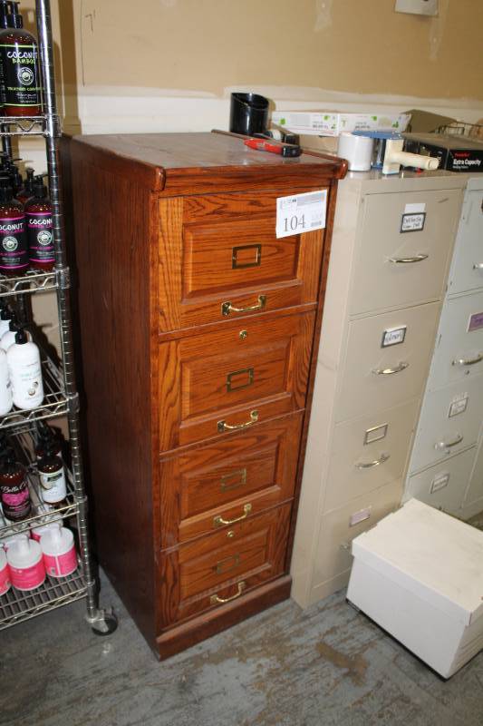 lot 104 image: 4-Drawer Wood File Cabinet