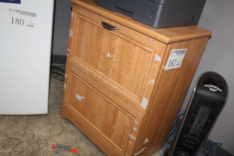 lot 182 image: 2-Drawer Wood Lateral File Cabinet