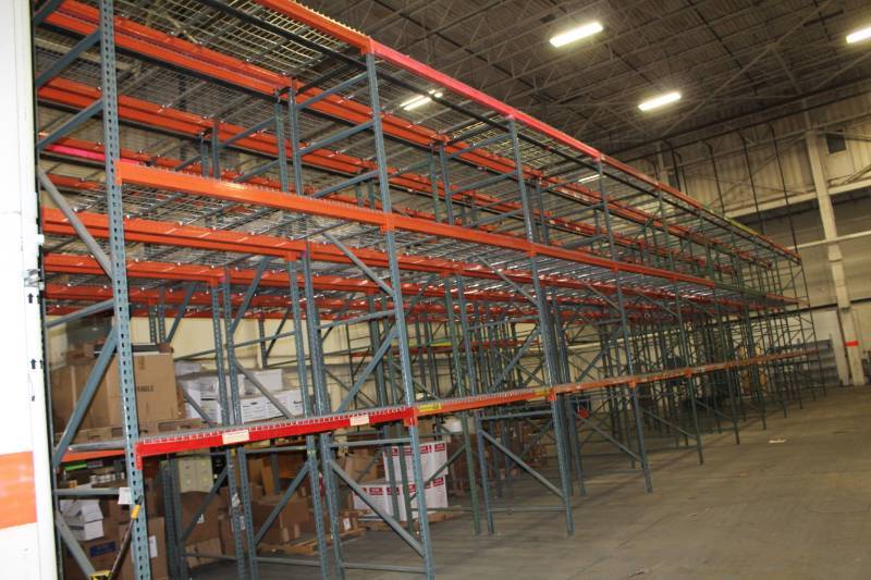 lot 15 image: Tear Drop Style Pallet Racking Includes Uprights, Beams, Wire Grating