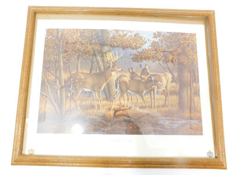 lot 43 image: Framed & Matted Wildlife Series--Special Edition  FAMILY REUNION With TWO SCHMIDT BEER Logos On Front