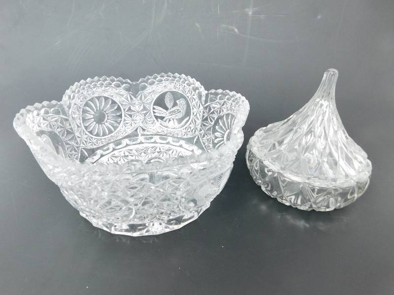 lot 70 image: Cut Glass Crystal Bowl & Cut Glass Candy Dish With Cover