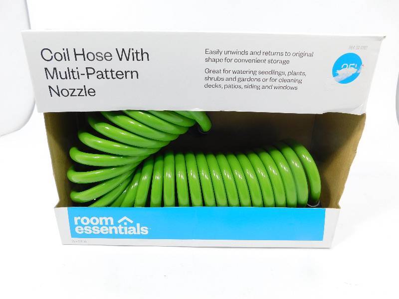 lot 77 image: Lime Green Coil Hose With Multi-Pattern Nozzle