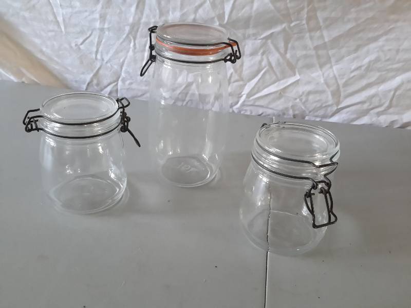 lot 75 image: 3 Glass Locking Containers, Please See Close-Ups