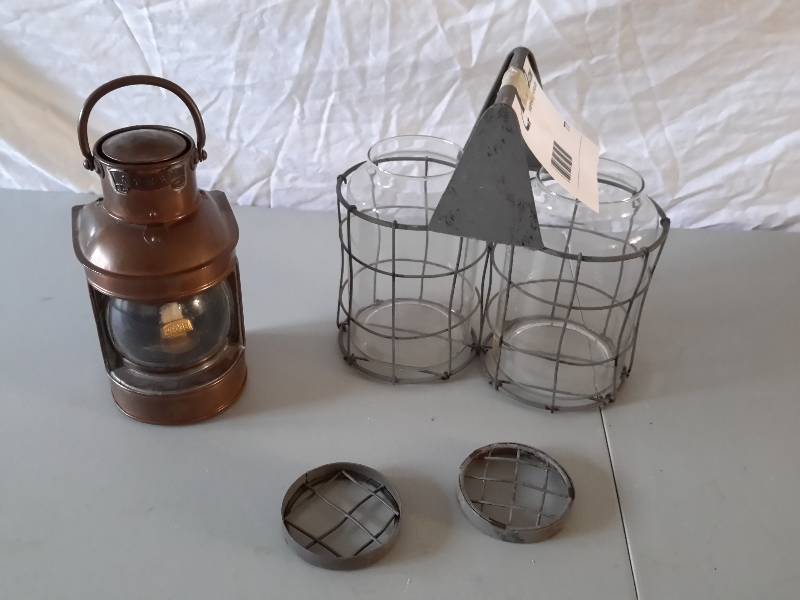 lot 77 image: 1 Sterno Lantern, 1 Rustic Candle Holder