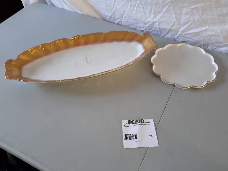 lot 78 image: 2 Gold Rimmed Serving Plates, France Limoge France