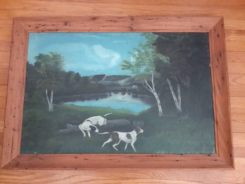 lot 115 image: William Pearson Painting of Dogs by a Lake