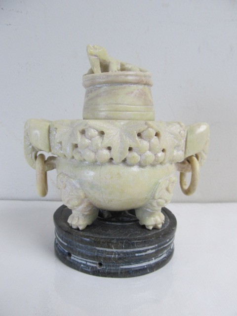 lot 76 image: Vintage Chinese Carved Stone Lidded Jar