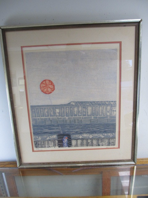 lot 83 image: Signed & Numbered Vintage Hand Colored Etching by Francois Marange