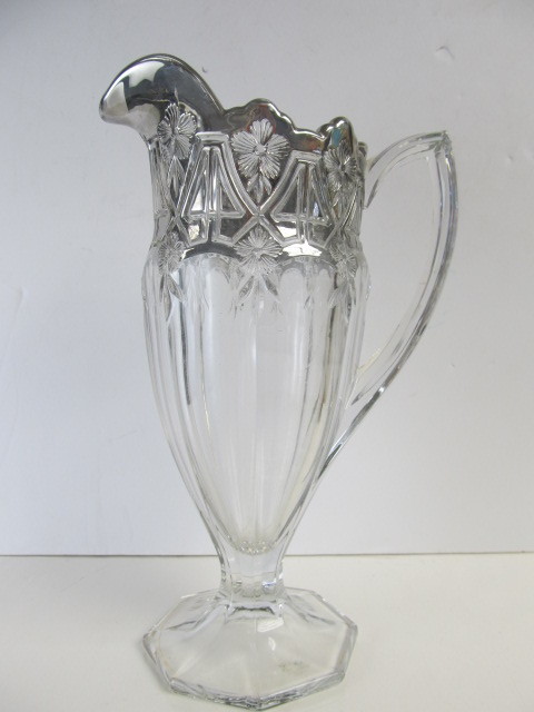 lot 87 image: Antique Signed Crystal Pitcher wSilver Overlay