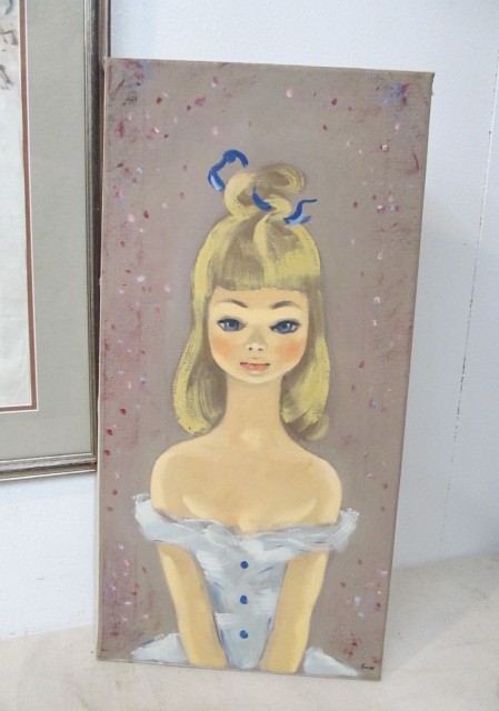 lot 35 image: Signed Vintage 1960s-70s Oil on Canvas Painting - Young Girl