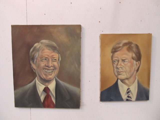 lot 41 image: 2 Vintage JIMMY CARTER Oil on Canvas Paintings