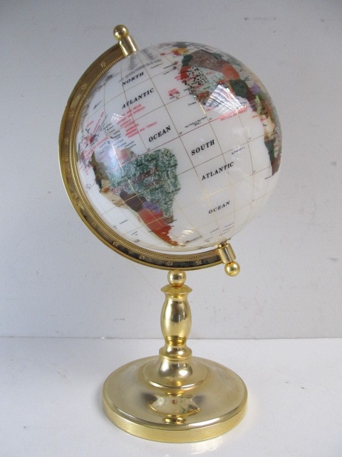 lot 7 image: Brass & Inlaid Stone World Globe