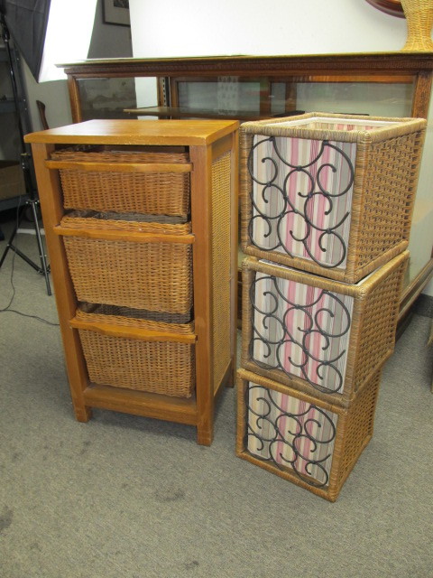 lot 180 image: WickerWood Storage Cabinet & Baskets