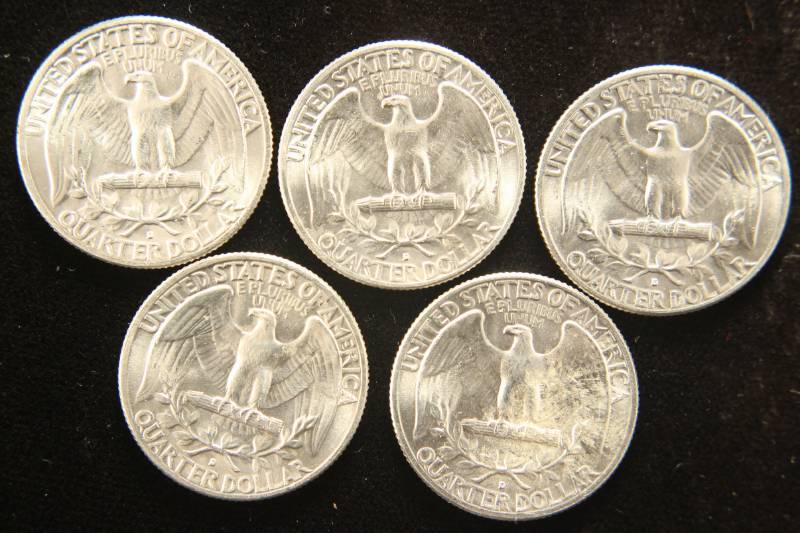 GROUP OF 5 BU 1961-D WASHINGTON QUARTERS