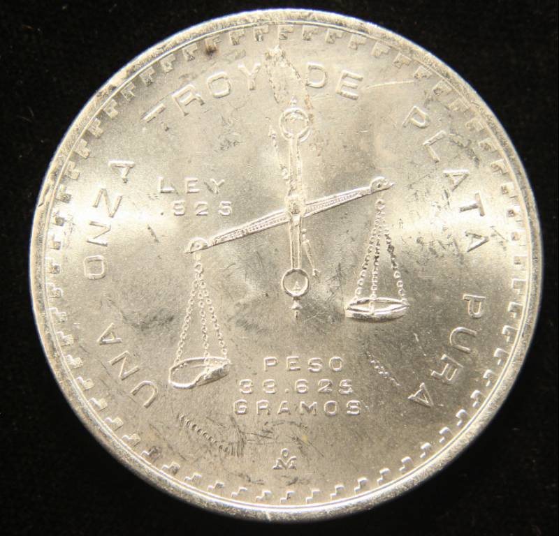 1980 MEXICO SILVER 1 ONZA 33.625 GRAMS .925 (MELT1 TROY OZ. PURE SILVER)
