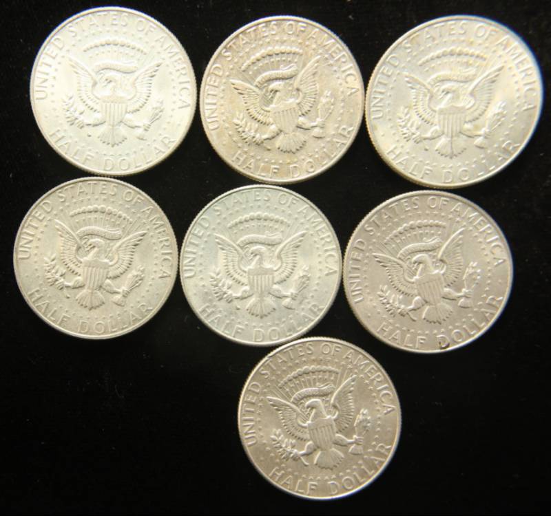 7 US KENNEDY 40% SILVER HALF DOLLARS