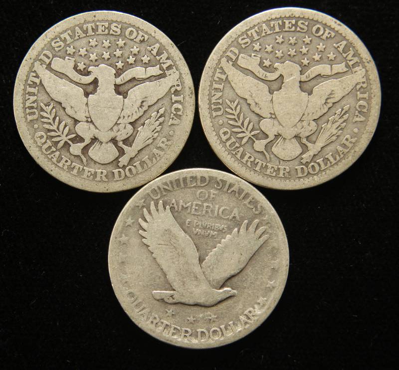 3 US SILVER QUARTERS 1910 1915 1930