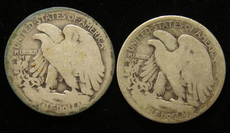 2 WALKING LIBERTY HALF DOLLARS 1916 & 1917