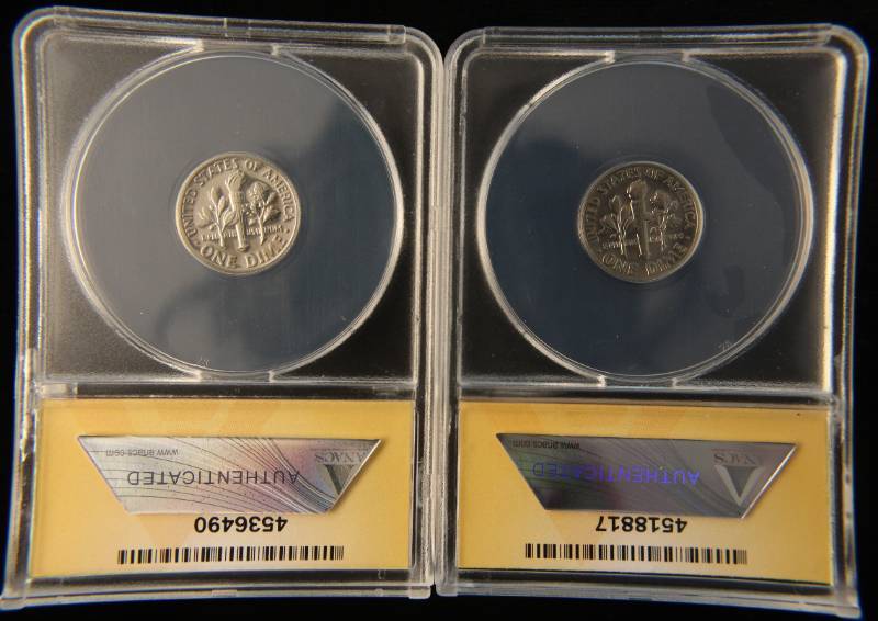2 HIGH GRADE CERTIFIED ROOSEVELT DIMES 1968-S 1970 AS PICTURED
