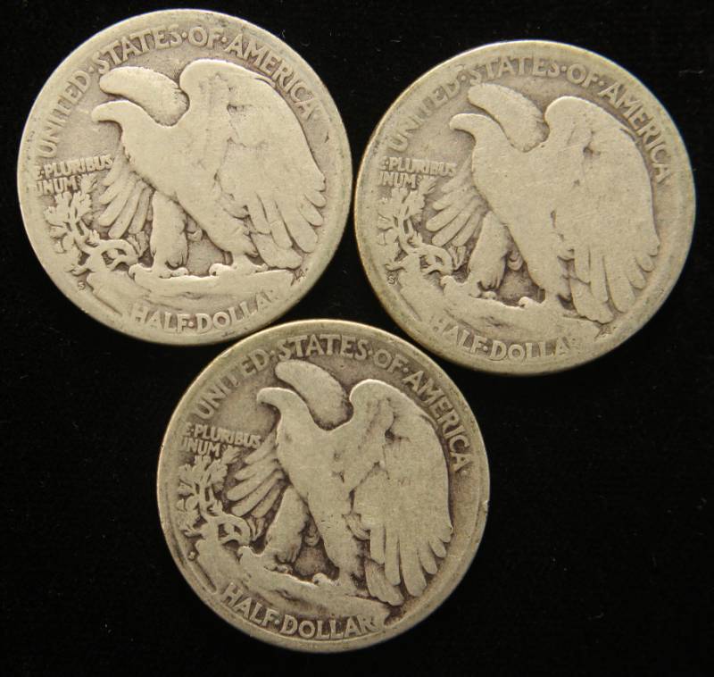 3 WALKING LIBERTY HALF DOLLARS 1918-S 1923-S 1927-S