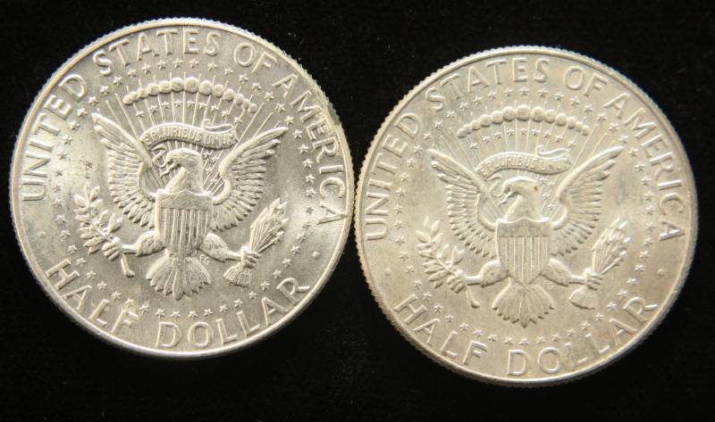 2 BU-UNC 1964 KENNEDY SILVER HALF DOLLARS