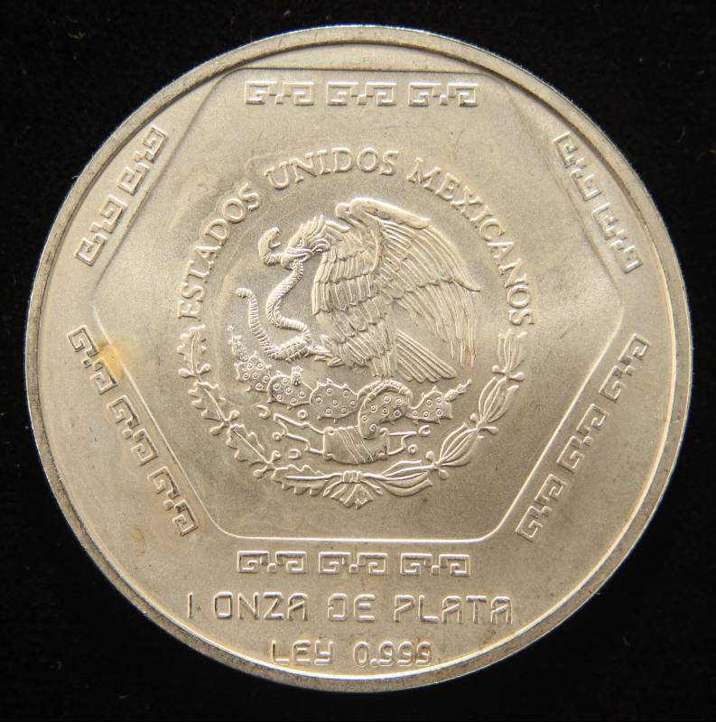 1994 MEXICO $5 ONZA 1 TROY OZ. .999 FINE SILVER TUMBA