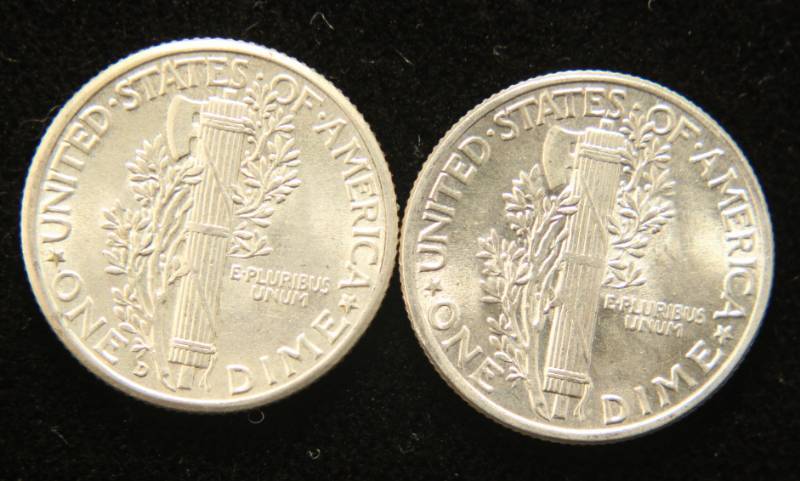 2 BU-UNC MERCURY DIMES 1942-D 1945