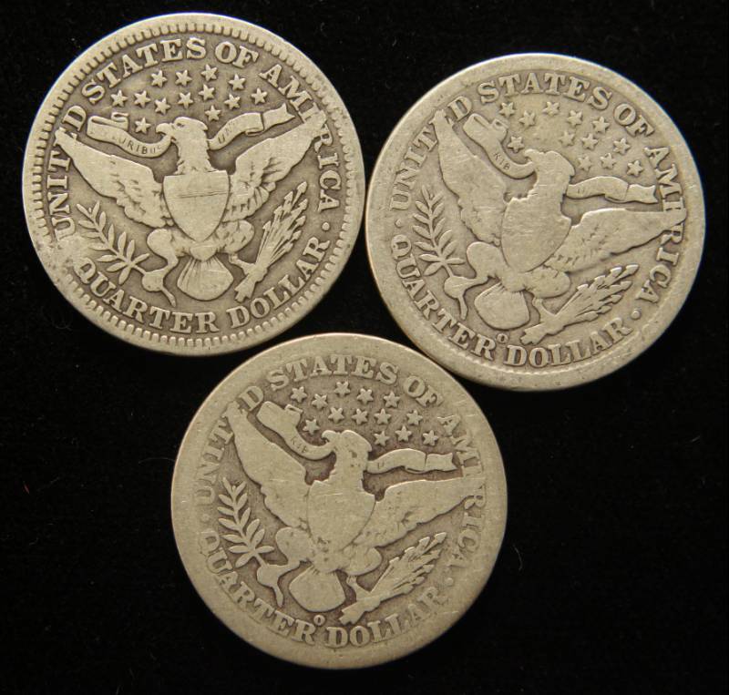 3 BARBER QUARTERS 1907 1907-O 1908-O