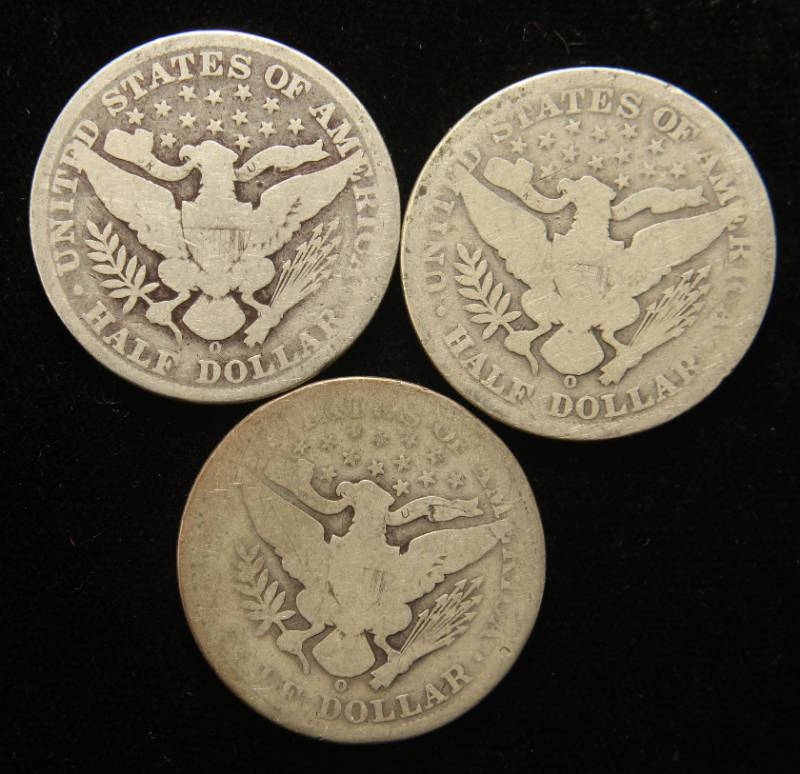 3 BARBER HALF DOLLARS 1899-O 1900-O 1905-O