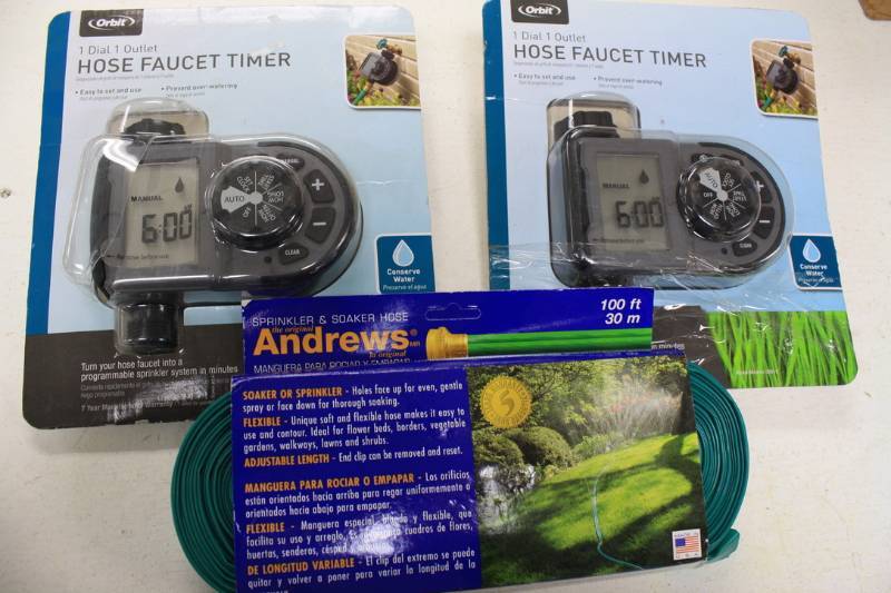 lot 44 image: 100ft Hose & 2 Hose Faucet Timers